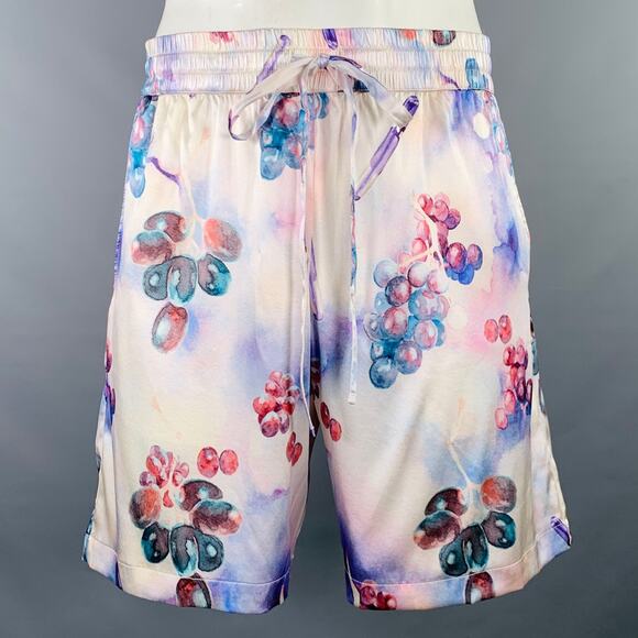 NAHMIAS Size L Grape Swishers Purple Cream Watercolor Silk Drawstring Shorts